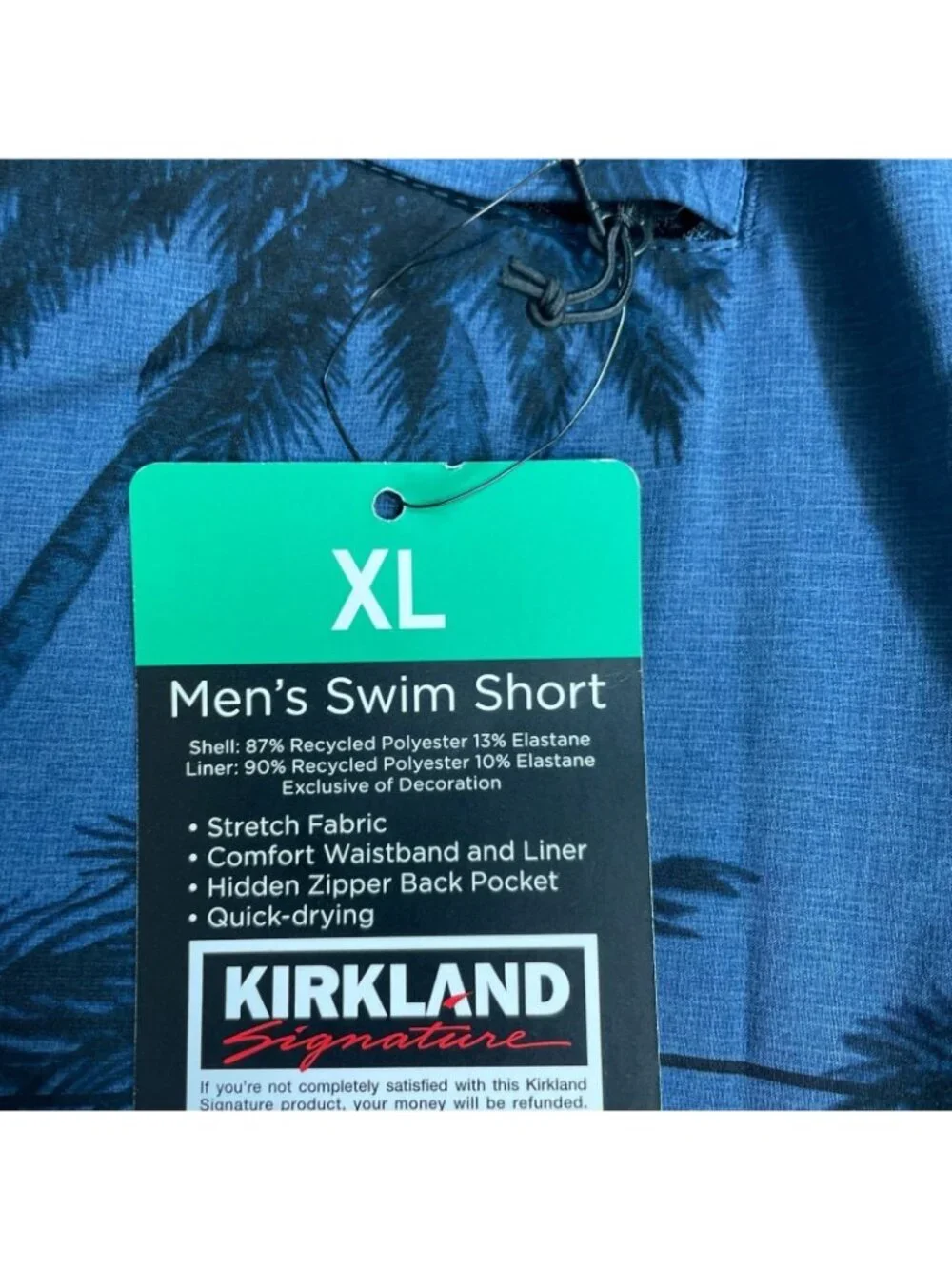 NWT Kirkland Signature Men's XL Blue Palm Print Swim Shorts Quick-Drying Stretch